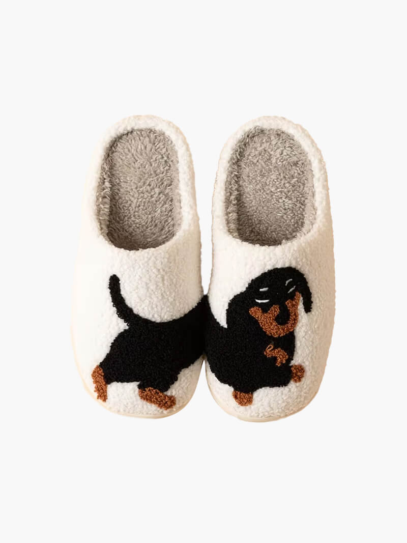 Dachshund winter slippers by Noele with cozy design.